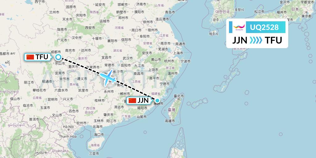 UQ2528 Urumqi Airlines Flight Map: Jinjiang to Chengdu