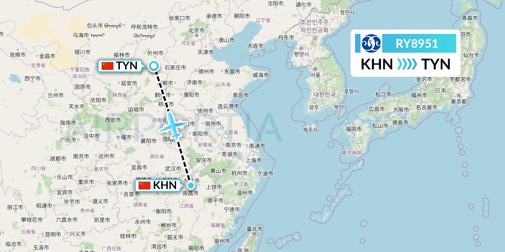 RY8951 Jiangxi Air Flight Map: Nanchang to Taiyuan