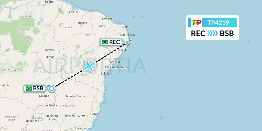 TP4219 TAP Portugal Flight Map: Recife to Brasilia