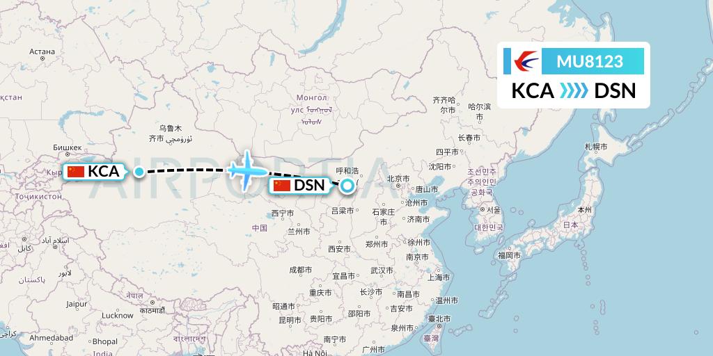 MU8123 China Eastern Airlines Flight Map: Kuqa to Dongsheng