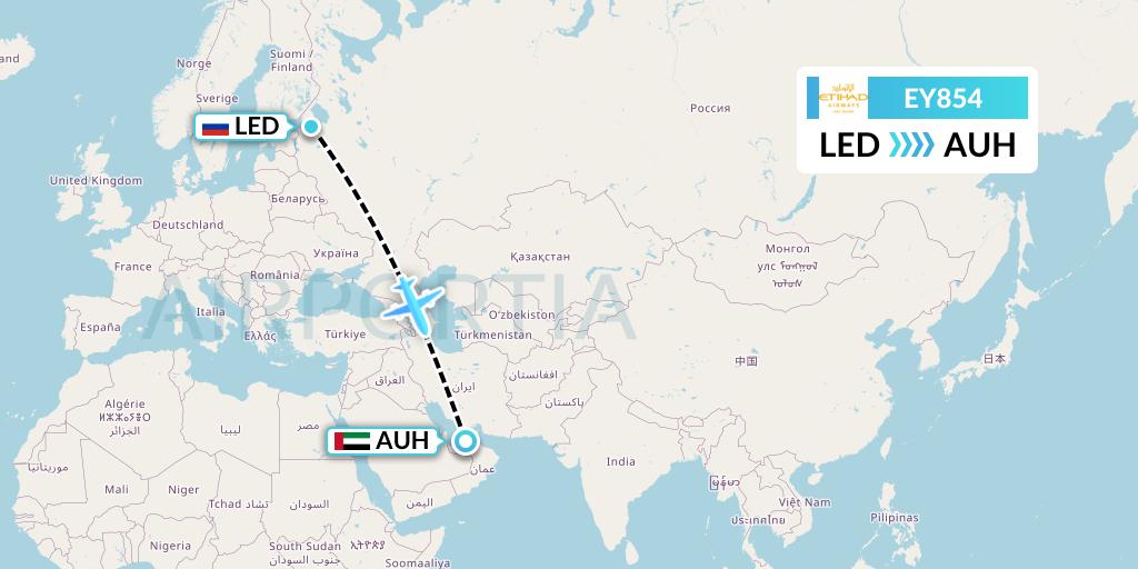EY854 Etihad Airways Flight Map: St. Petersburg to Abu Dhabi