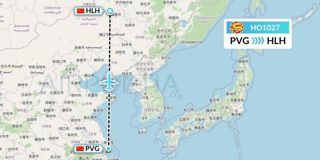 HO1027 Juneyao Airlines Flight Map: Shanghai to Ulanhot