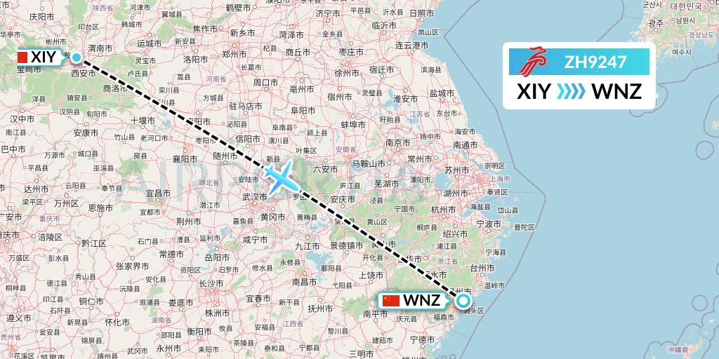 ZH9247 Shenzhen Airlines Flight Map: Xi'an to Wenzhou