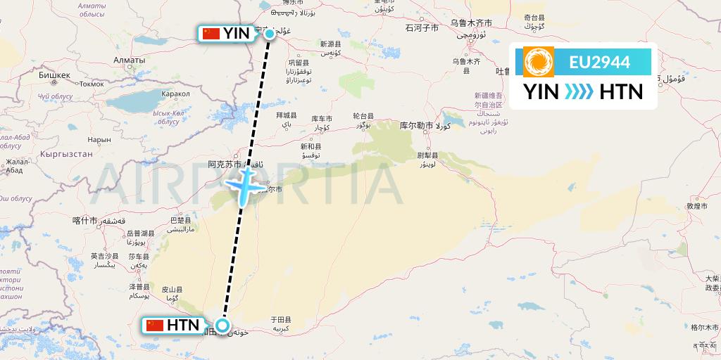 EU2944 Chengdu Airlines Flight Map: Yining to Hotan