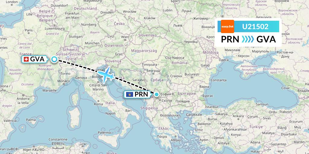 U21502 EasyJet Flight Map: Pristina to Geneva