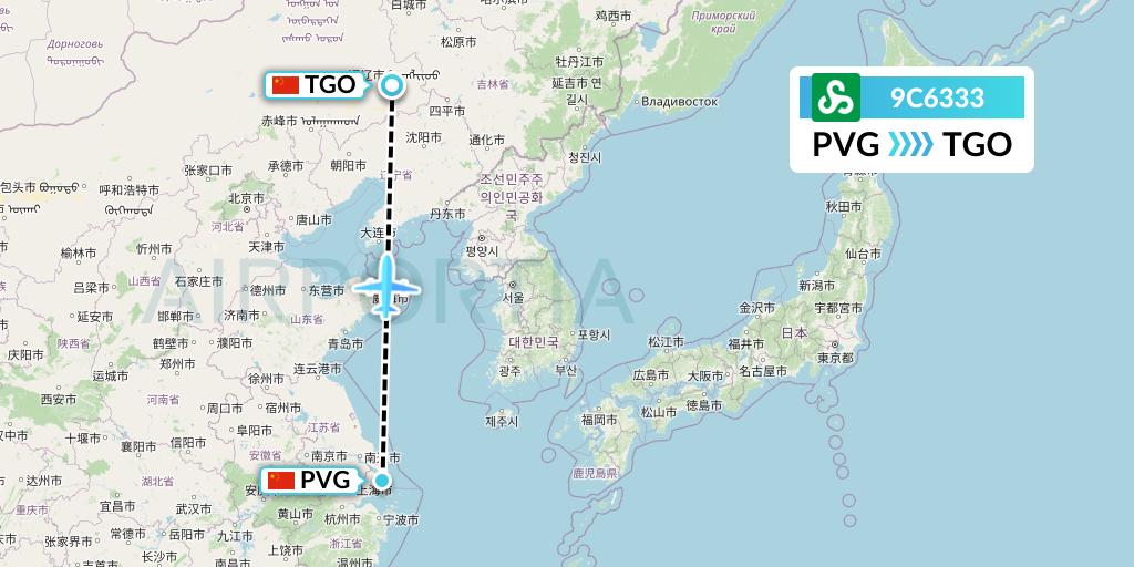 9C6333 Spring Airlines Flight Map: Shanghai to Tongliao