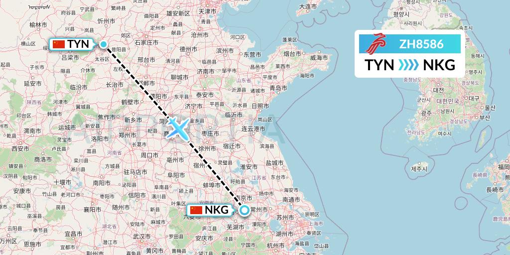 ZH8586 Shenzhen Airlines Flight Map: Taiyuan to Nanjing