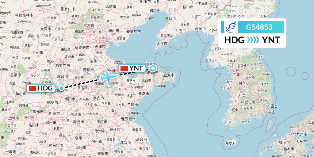 G54853 China Express Airlines Flight Map: Handan to Yantai