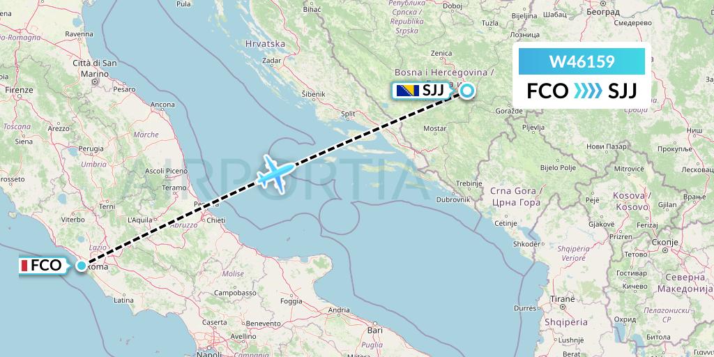 W46159 Wizz Air Malta Flight Map: Rome to Sarajevo