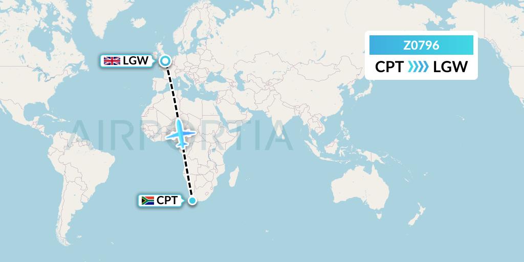 Z0796 Norse Atlantic Uk Flight Map: Cape Town to London