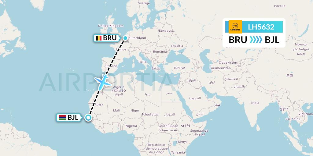 LH5632 Lufthansa Flight Map: Brussels to Banjul