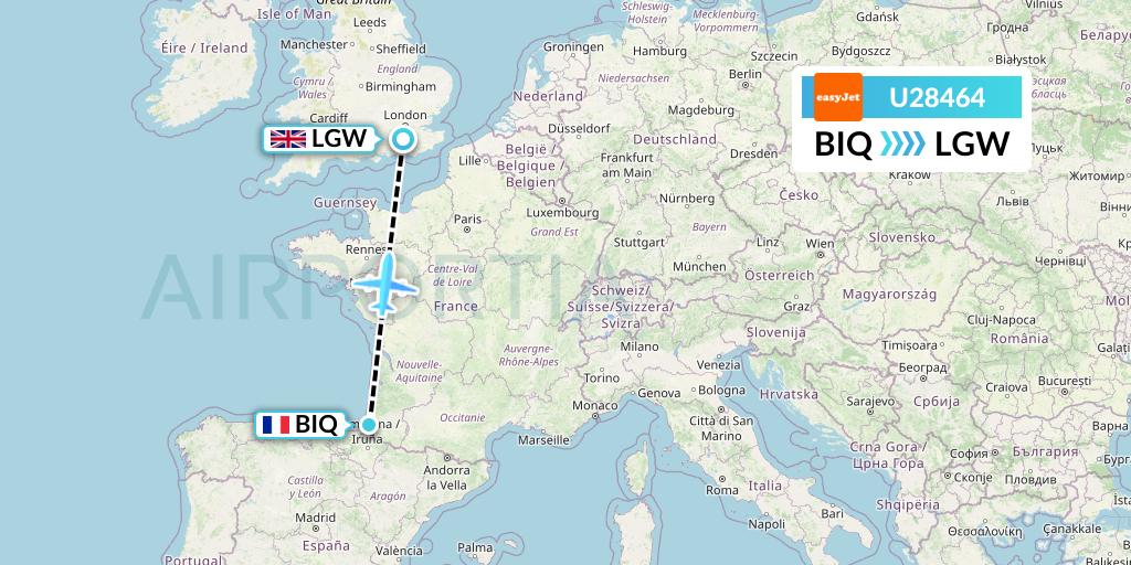 U28464 easyJet Flight Map: Biarritz to London