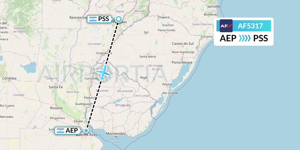 AF5317 Air France Flight Map: Buenos Aires to Posadas