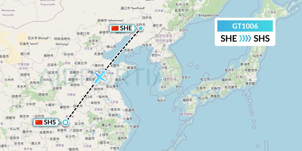 GT1006 Air Guilin Flight Map: Shenyang to Shashi