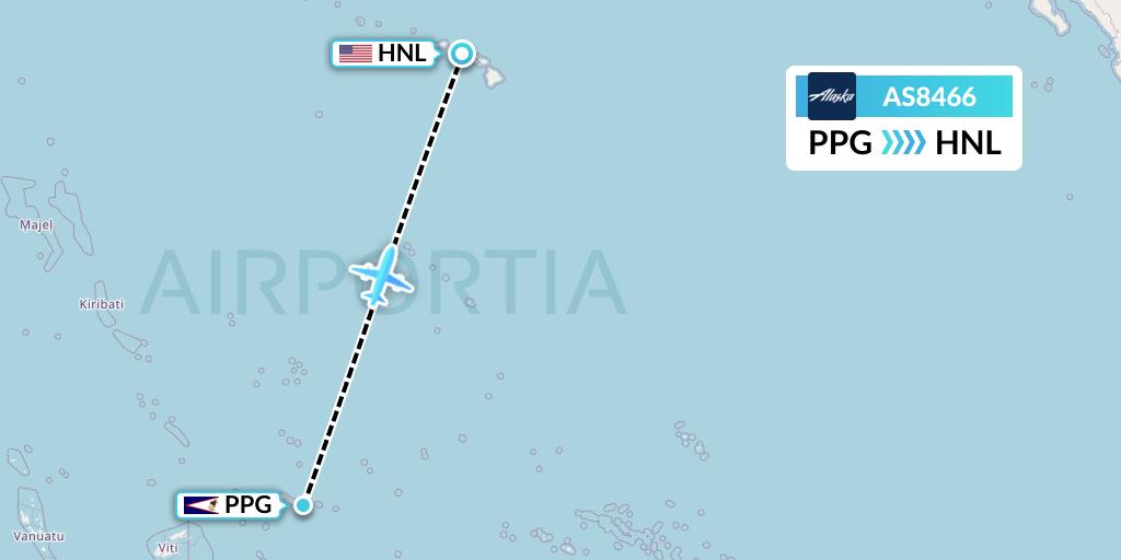 AS8466 Alaska Airlines Flight Map: Pago Pago to Honolulu