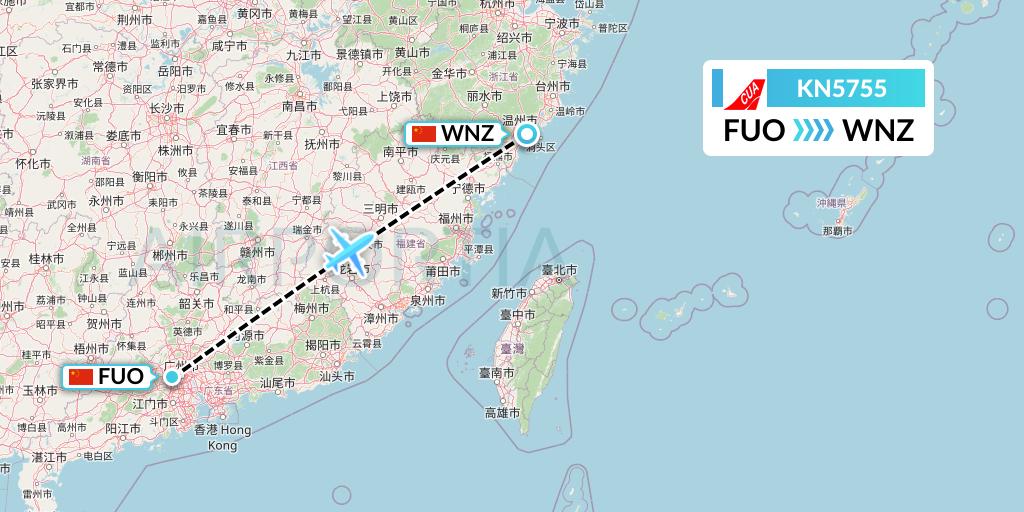 KN5755 China United Airlines Flight Map: Foshan to Wenzhou