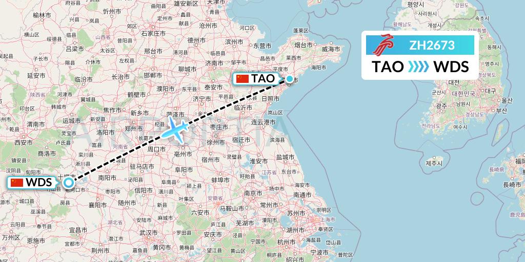 ZH2673 Shenzhen Airlines Flight Map: Qingdao to Shiyan
