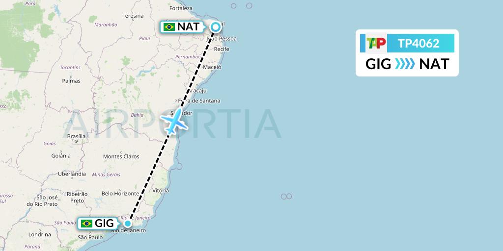 TP4062 TAP Portugal Flight Map: Rio de Janeiro to Natal
