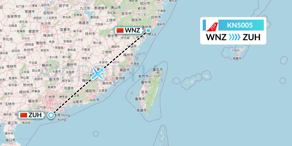 KN5005 China United Airlines Flight Map: Wenzhou to Zhuhai