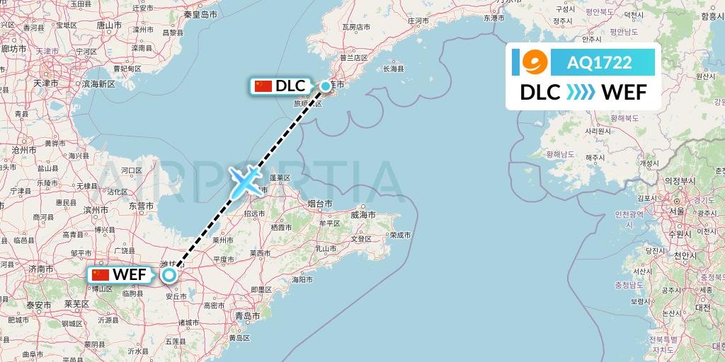 AQ1722 9 Air Flight Map: Dalian to Weifang