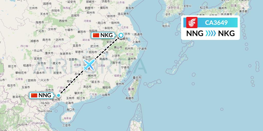 CA3649 Air China Flight Map: Nanning to Nanjing