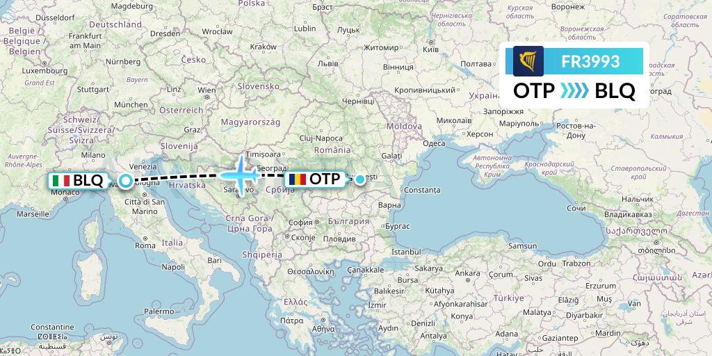 FR3993 Ryanair Flight Map: Bucharest to Bologna