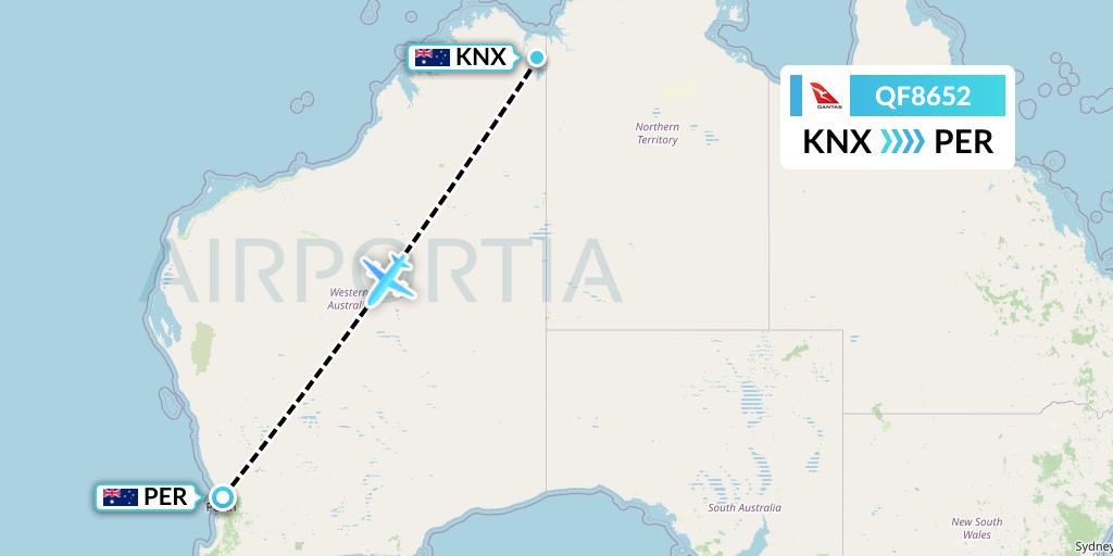 QF8652 Qantas Flight Map: Kununurra to Perth