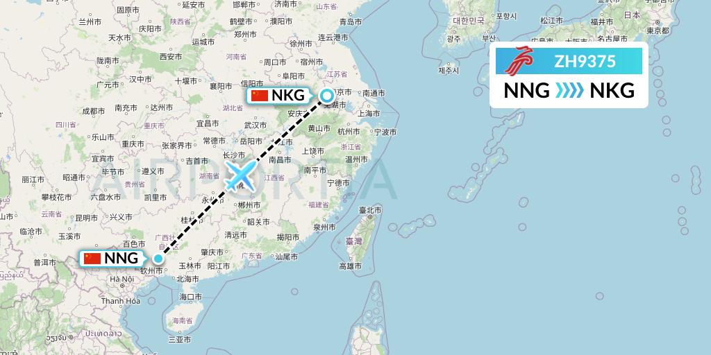 ZH9375 Shenzhen Airlines Flight Map: Nanning to Nanjing