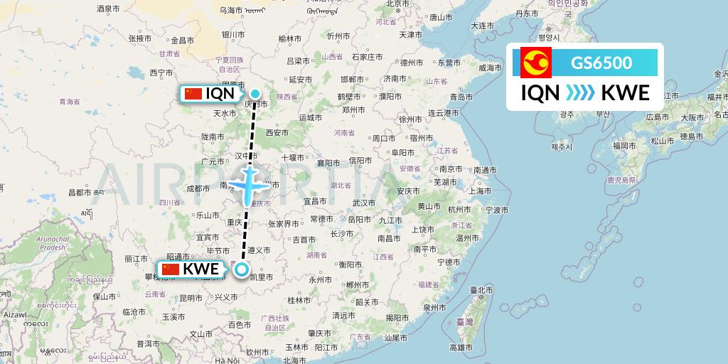 GS6500 Tianjin Airlines Flight Map: Qingyang to Guiyang