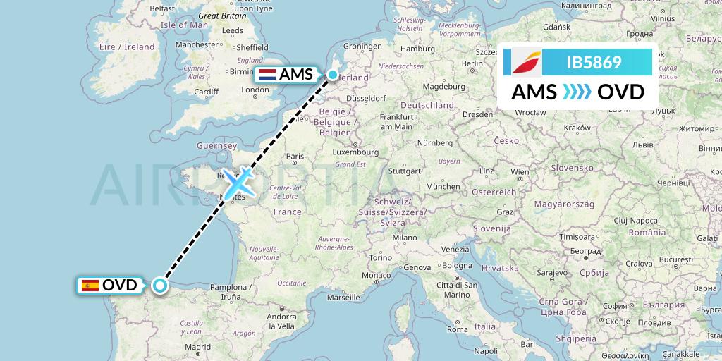 IB5869 Iberia Flight Map: Amsterdam to Asturias