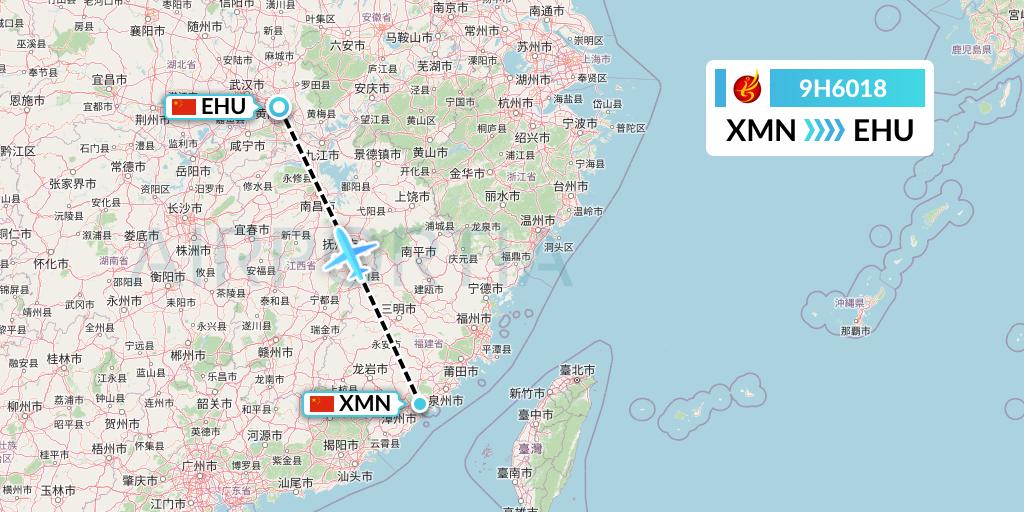 9H6018 Air Changan Flight Map: Xiamen to Wuhan
