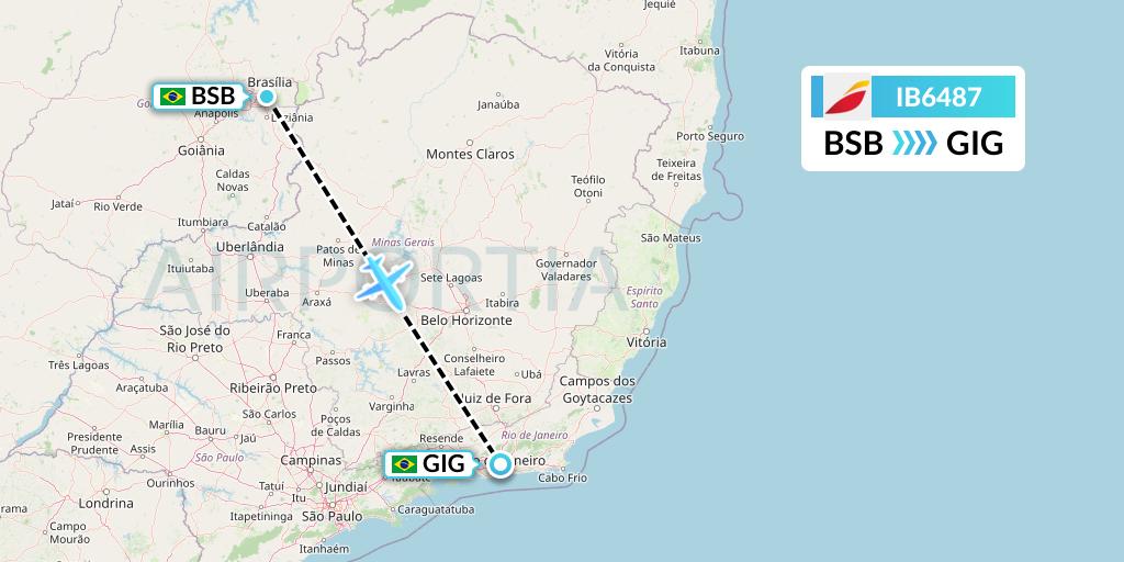 IB6487 Iberia Flight Map: Brasilia to Rio de Janeiro