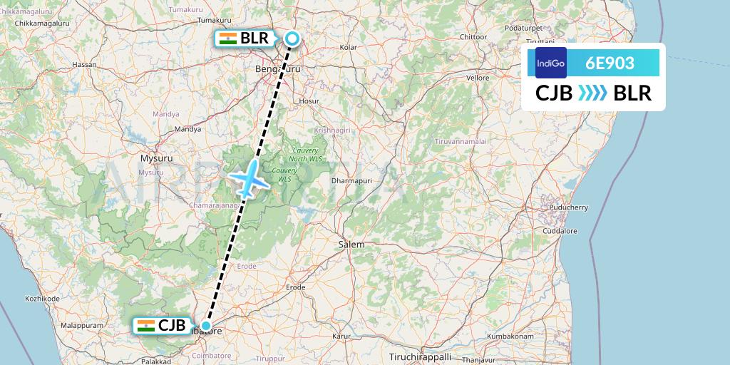 6E903 IndiGo Airlines Flight Map: Coimbatore to Bangalore