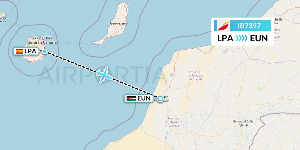 IB7397 Iberia Flight Map: Las Palmas to El Aaiun