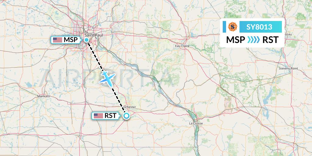 SY8013 Sun Country Airlines Flight Map: Minneapolis to Rochester