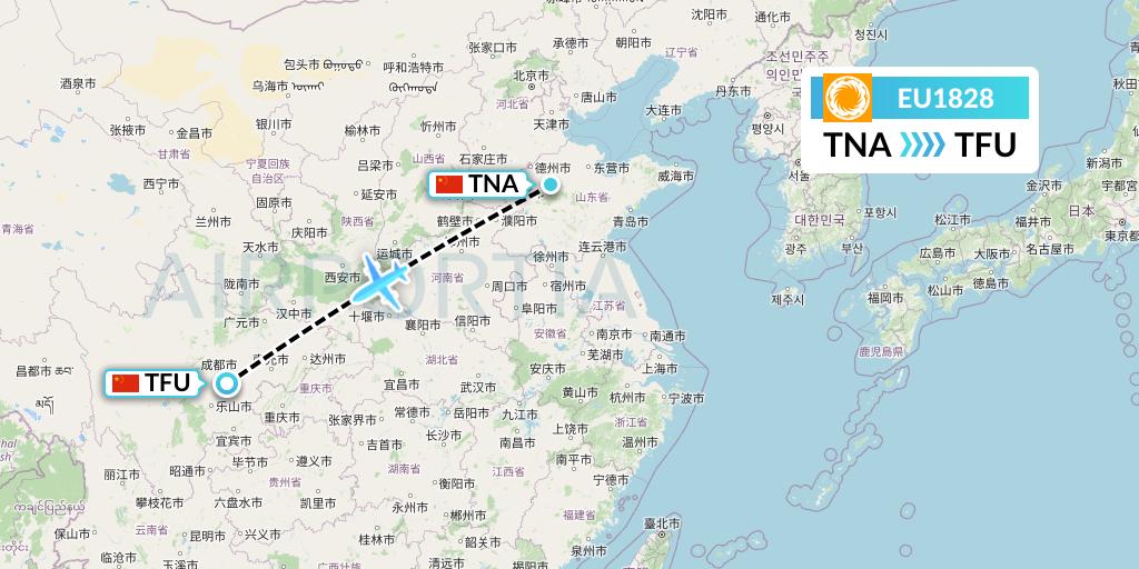 EU1828 Chengdu Airlines Flight Map: Jinan to Chengdu