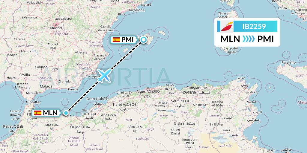IB2259 Iberia Flight Map: Melilla to Palma de Mallorca