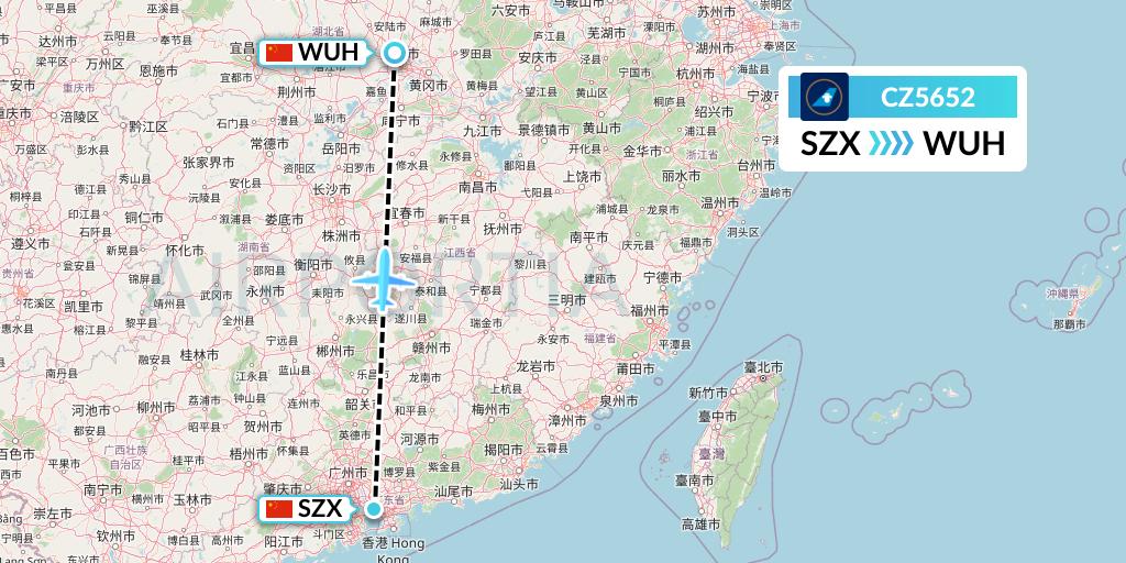 CZ5652 China Southern Airlines Flight Map: Shenzhen to Wuhan