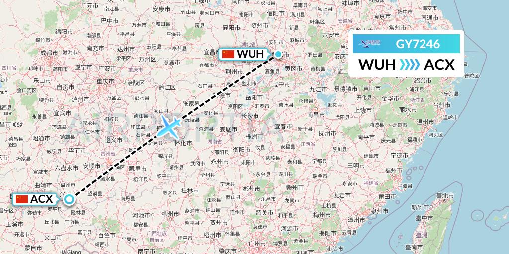 GY7246 Colorful GuiZhou Airlines Flight Map: Wuhan to Xingyi