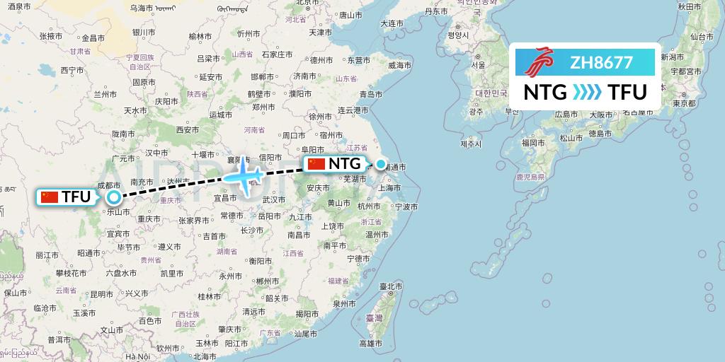 ZH8677 Shenzhen Airlines Flight Map: Nantong to Chengdu