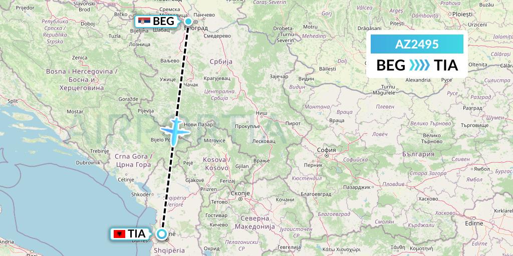 AZ2495 ITA Airways Flight Map: Belgrade to Tirana