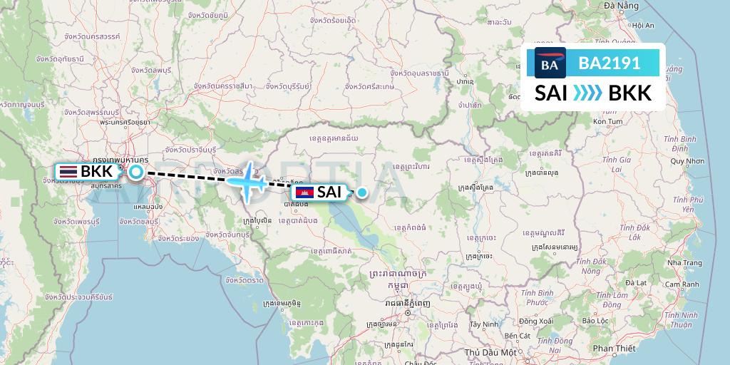 BA2191 British Airways Flight Map: Siem Reap to Bangkok