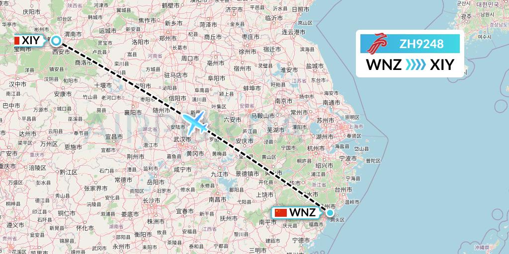ZH9248 Shenzhen Airlines Flight Map: Wenzhou to Xi'an
