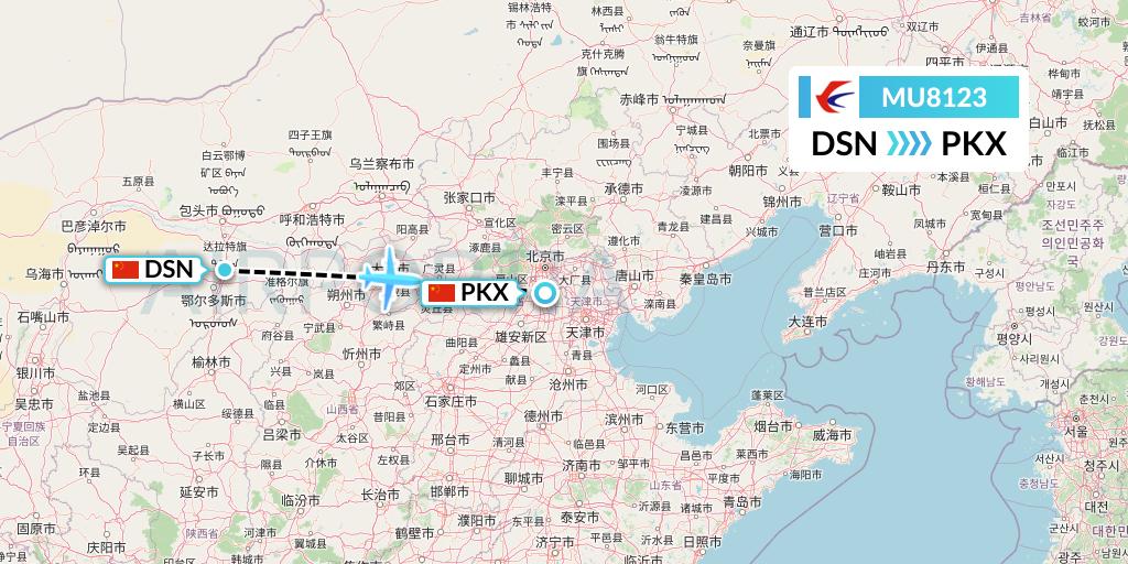 MU8123 China Eastern Airlines Flight Map: Dongsheng to Beijing
