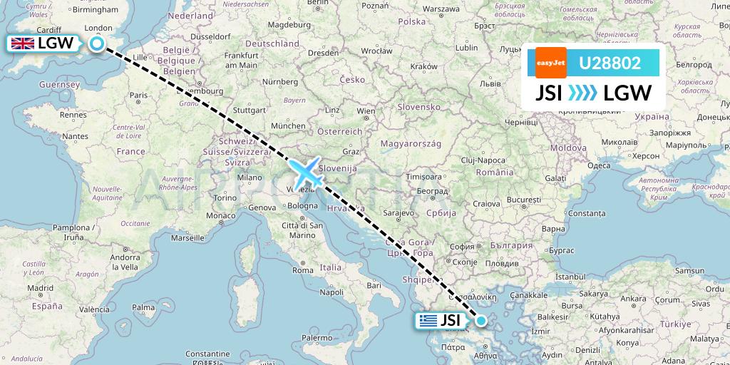 U28802 EasyJet Flight Map: Skiathos to London