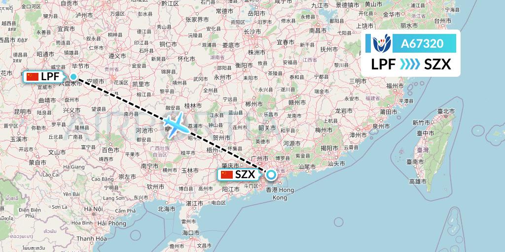 A67320 Hongtu Airlines Flight Map: Liupanshui to Shenzhen
