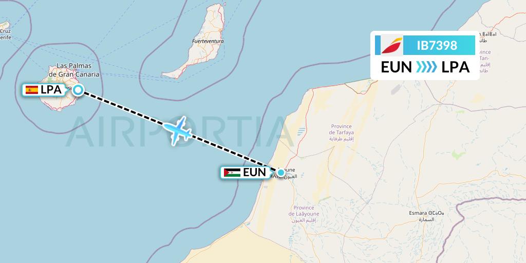 IB7398 Iberia Flight Map: El Aaiun to Las Palmas