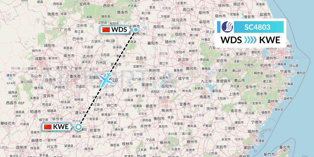 SC4803 Shandong Airlines Flight Map: Shiyan to Guiyang