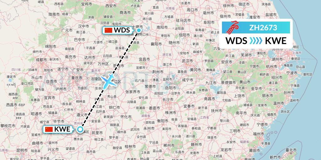 ZH2673 Shenzhen Airlines Flight Map: Shiyan to Guiyang