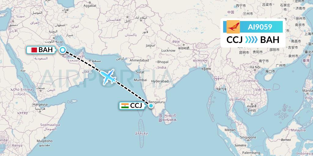 AI9059 Air India Flight Map: Kozhikode to Bahrain